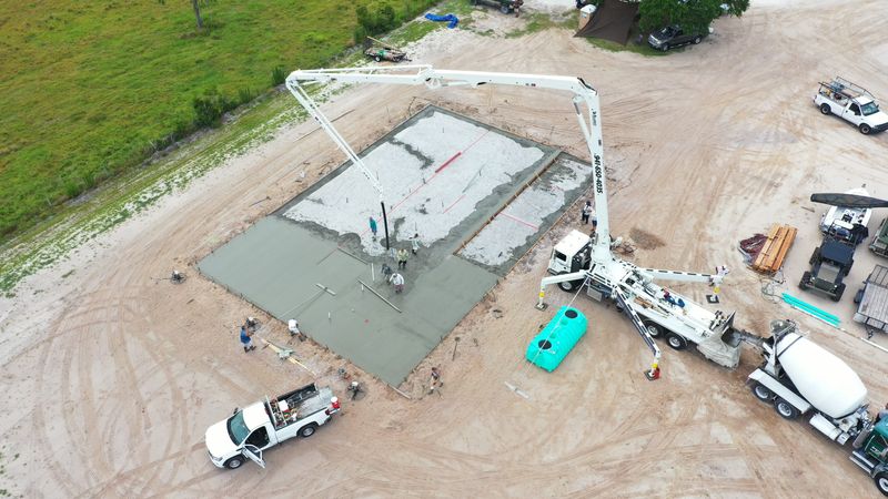 Aerial view of a house slab pour in progress