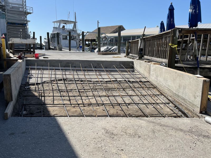 Rebar layout and forms for the Swordfish Grill dockside slab